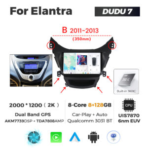 Navigatie Dedicata Hyundai Elantra 2011-2013 B DUDU7 9" 8GB RAM, 128GB ROM, Octacore, Ecran 2K, CarPlay&AndroidAuto, Android - imagine 1