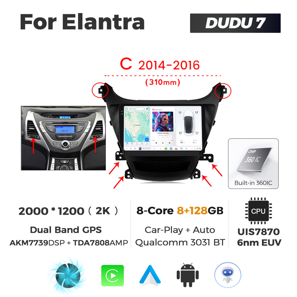 Navigatie Dedicata Hyundai Elantra 2011-2013 C DUDU7 9" 8GB RAM, 128GB ROM, Octacore, Ecran 2K, CarPlay&AndroidAuto, Android - imagine 1