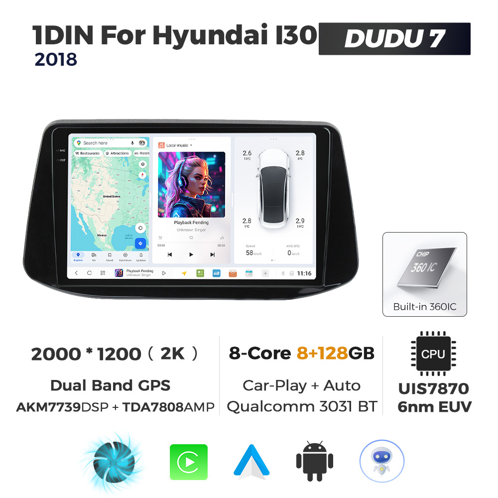 Navigatie Dedicata Hyundai I30 2018 DUDU7 9" 8GB RAM, 128GB ROM, Octacore, Ecran 2K, CarPlay&AndroidAuto, Android - imagine 1