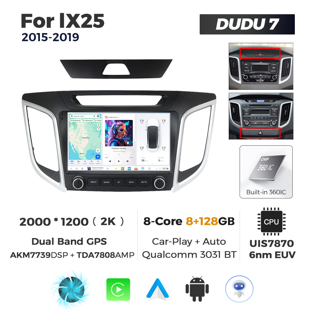 Navigatie Dedicata Hyundai IX25 2015-2019 DUDU7 9" 8GB RAM, 128GB ROM, Octacore, Ecran 2K, CarPlay&AndroidAuto, Android - imagine 1