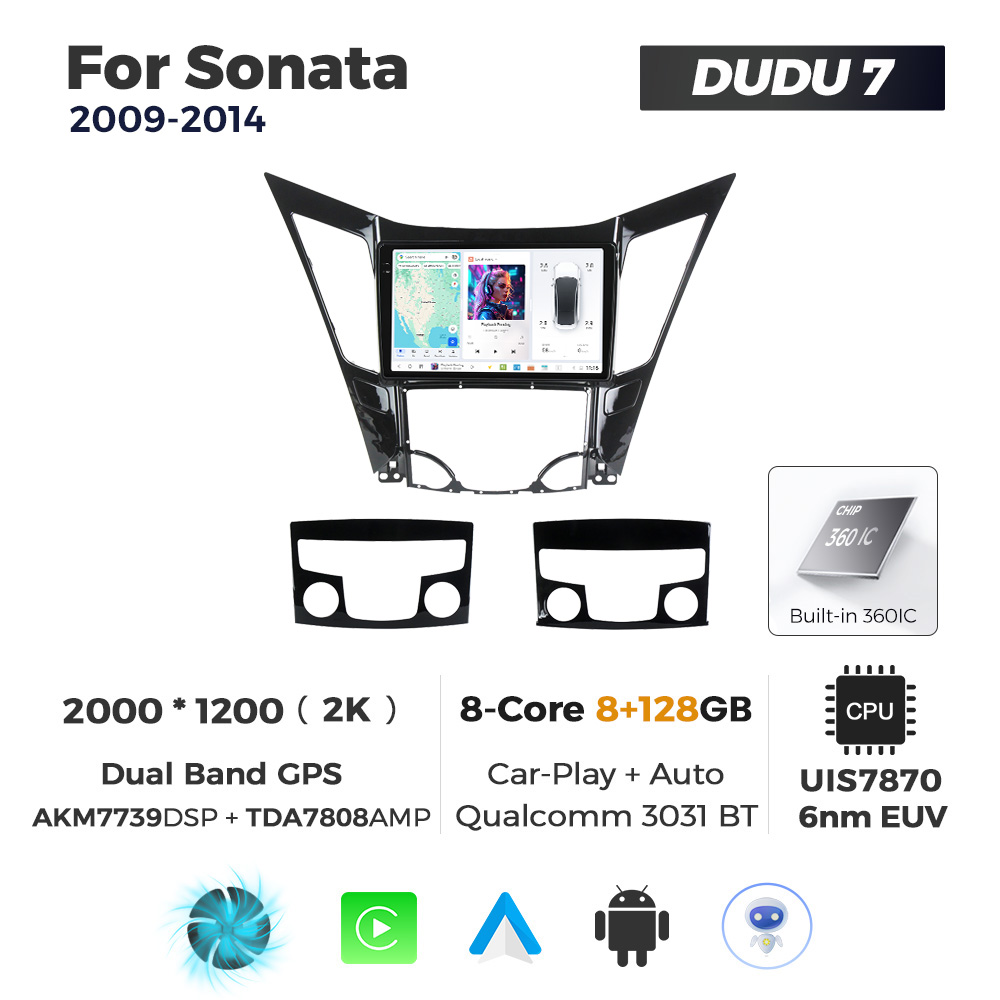 Navigatie Dedicata Hyundai Sonata 2009-2014 DUDU7 9" 8GB RAM, 128GB ROM, Octacore, Ecran 2K, CarPlay&AndroidAuto, Android - imagine 1