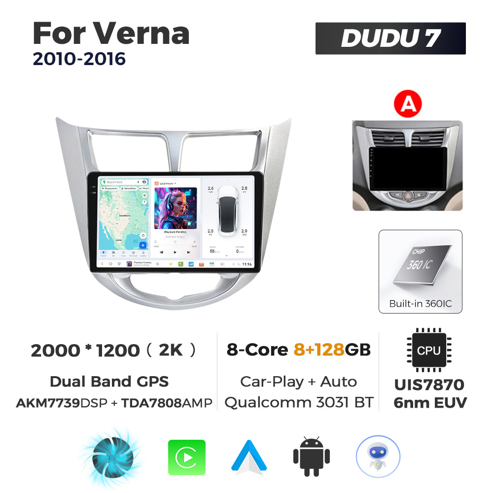Navigatie Dedicata Hyundai Verna 2010-2016 DUDU7 9" 8GB RAM, 128GB ROM, Octacore, Ecran 2K, CarPlay&AndroidAuto, Android - imagine 1