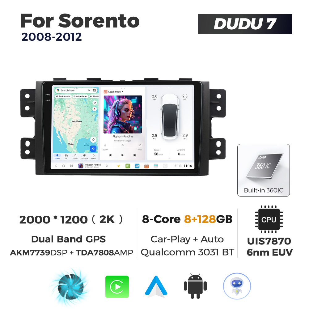 Navigatie Dedicata Kia Borrego Mohave 2008-2012 DUDU7 9" 8GB RAM, 128GB ROM, Octacore, Ecran 2K, CarPlay&AndroidAuto, Android - imagine 1