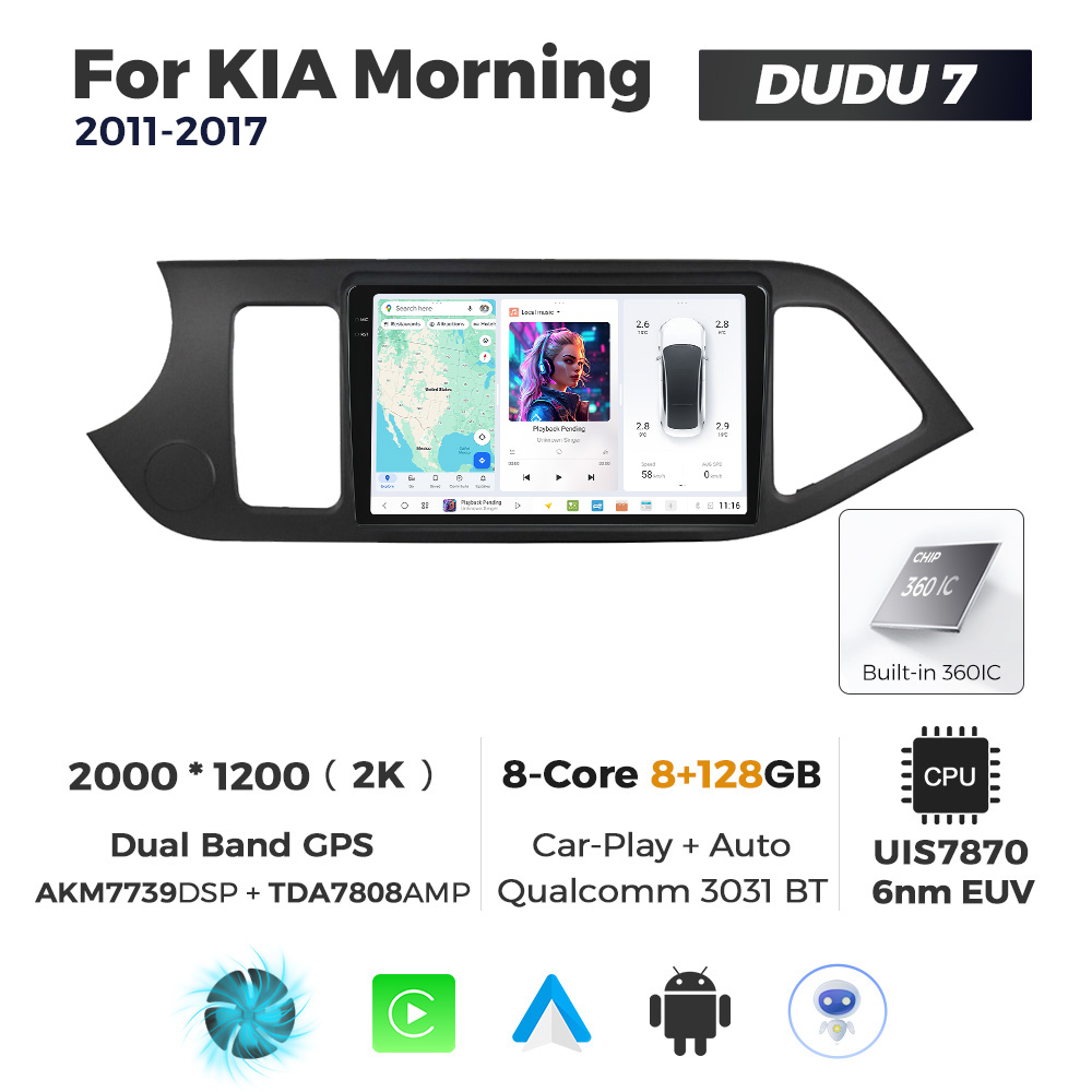 Navigatie Dedicata Kia Morning 2011-2017 DUDU7 9" 8GB RAM, 128GB ROM, Octacore, Ecran 2K, CarPlay&AndroidAuto, Android - imagine 1