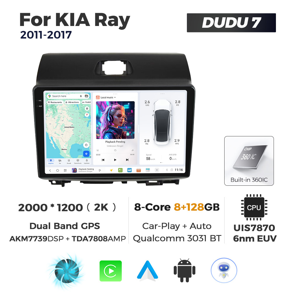 Navigatie Dedicata Kia Ray 2011-2017 DUDU7 9" 8GB RAM, 128GB ROM, Octacore, Ecran 2K, CarPlay&AndroidAuto, Android - imagine 1
