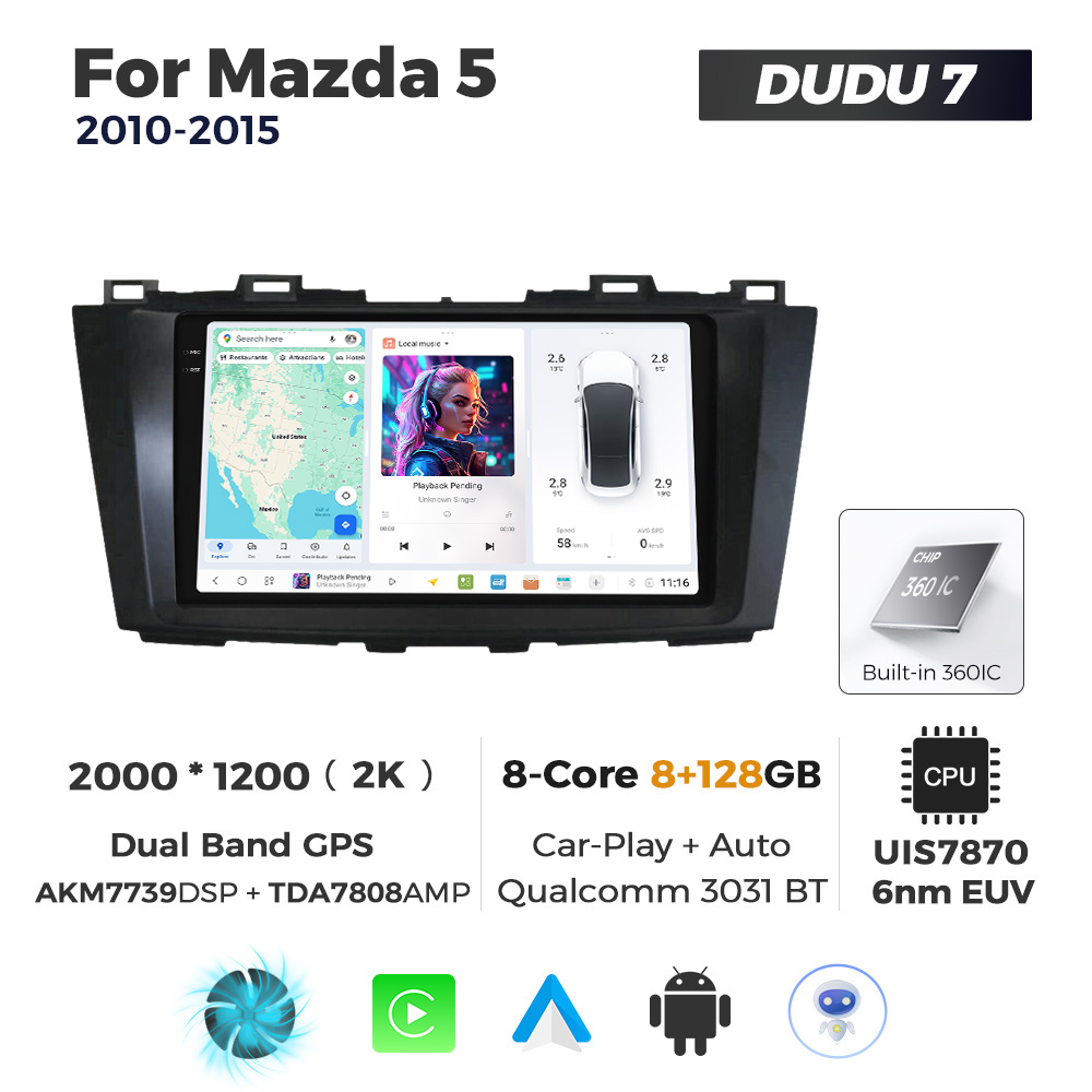 Navigatie Dedicata Mazda 5 2010-2015 DUDU7 9" 8GB RAM, 128GB ROM, Octacore, Ecran 2K, CarPlay&AndroidAuto, Android - imagine 1