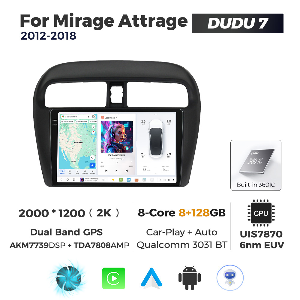 Navigatie Dedicata Mitsubishi Mirage 2012-2018 DUDU7 9" 8GB RAM, 128GB ROM, Octacore, Ecran 2K, CarPlay&AndroidAuto, Android - imagine 1