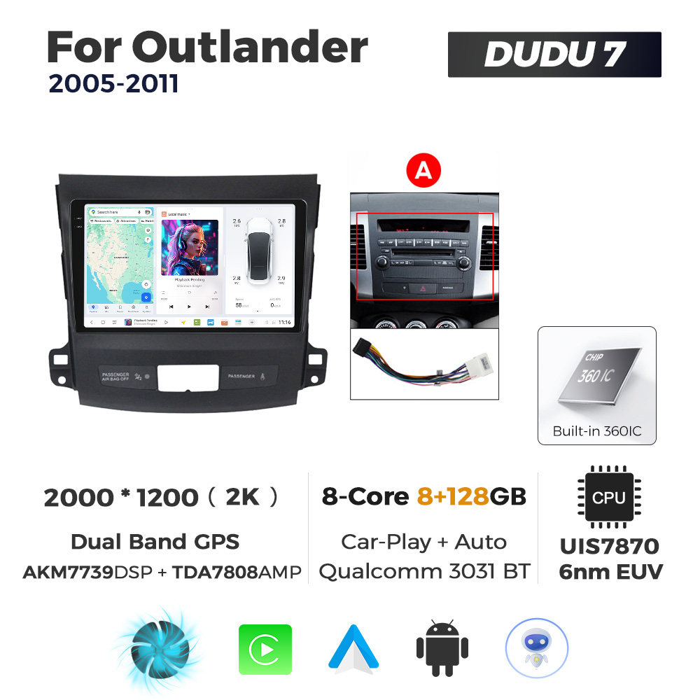 Navigatie Dedicata Mitsubishi Outlander 2005-2011 DUDU7 9" 8GB RAM, 128GB ROM, Octacore, Ecran 2K, CarPlay&AndroidAuto, Android - imagine 1