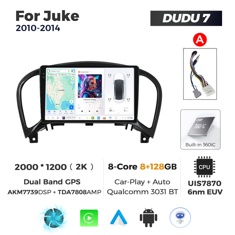Navigatie Dedicata Nissan Juke 2010-2014 DUDU7 9" 8GB RAM, 128GB ROM, Octacore, Ecran 2K, CarPlay&AndroidAuto, Android - imagine 1