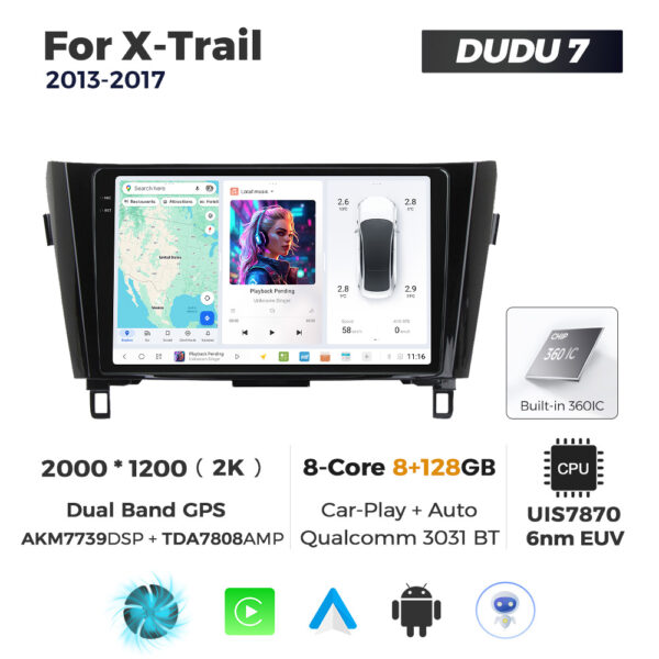 Navigatie Dedicata Nissan X-Trail 2013-2017 DUDU7 9" 8GB RAM, 128GB ROM, Octacore, Ecran 2K, CarPlay&AndroidAuto, Android