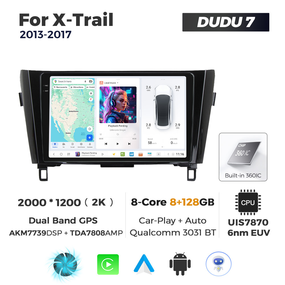 Navigatie Dedicata Nissan X-Trail 2013-2017 DUDU7 9" 8GB RAM, 128GB ROM, Octacore, Ecran 2K, CarPlay&AndroidAuto, Android - imagine 1