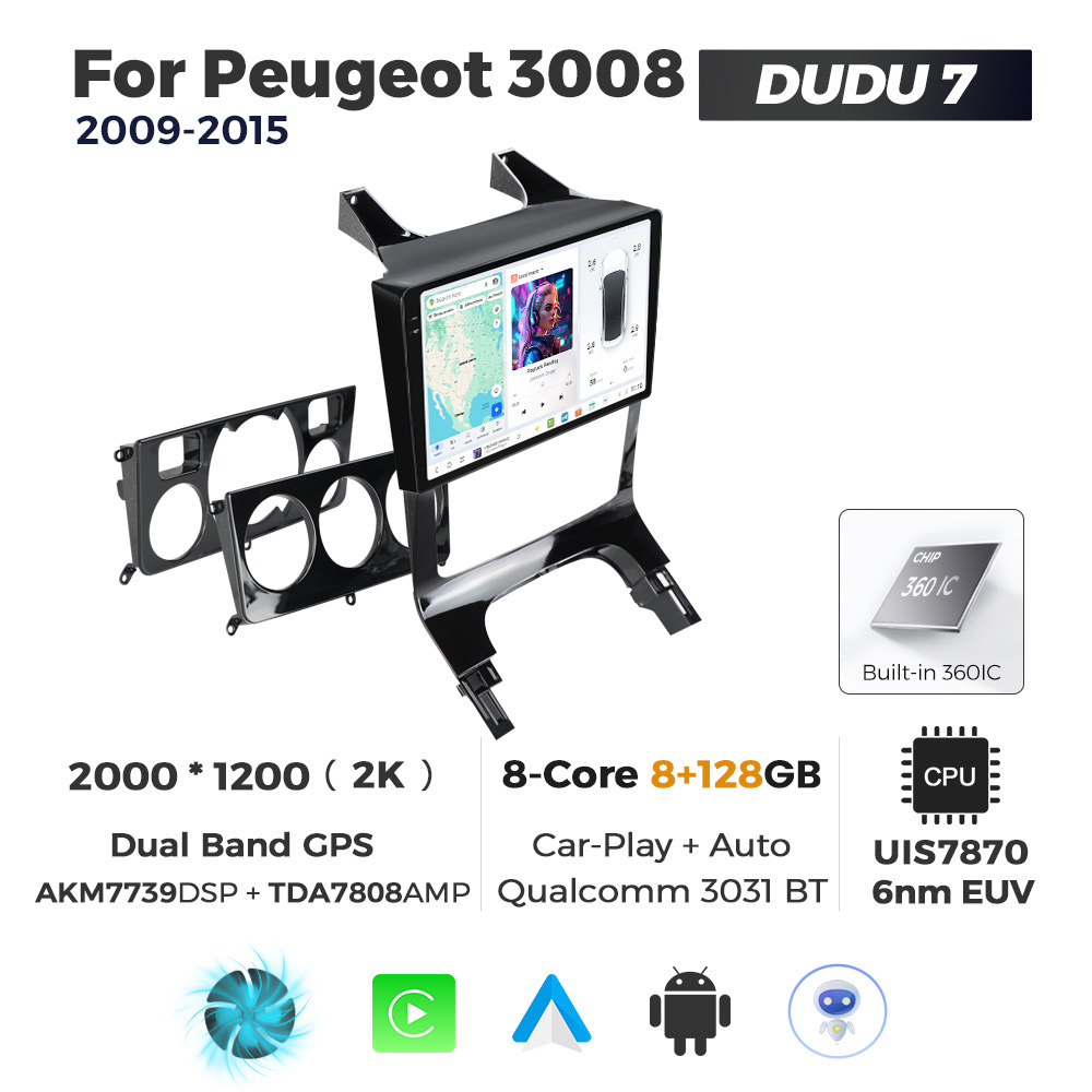 Navigatie Dedicata Peugeot 3008 2009-2015 DUDU7 9" 8GB RAM, 128GB ROM, Octacore, Ecran 2K, CarPlay&AndroidAuto, Android - imagine 1