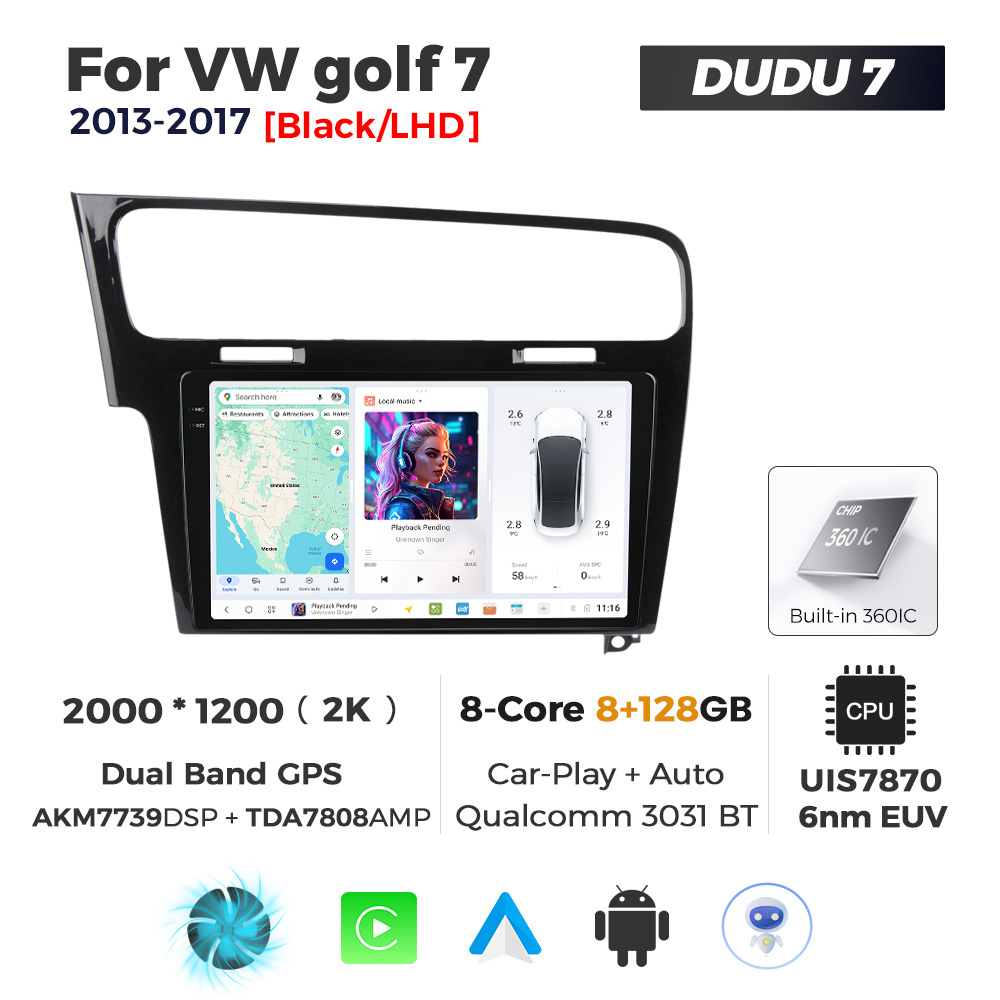 Navigatie Dedicata Volkswagen Golf 7 Negru 2013-2017 DUDU7 9" 8GB RAM, 128GB ROM, Octacore, Ecran 2K, CarPlay&AndroidAuto, Android - imagine 1