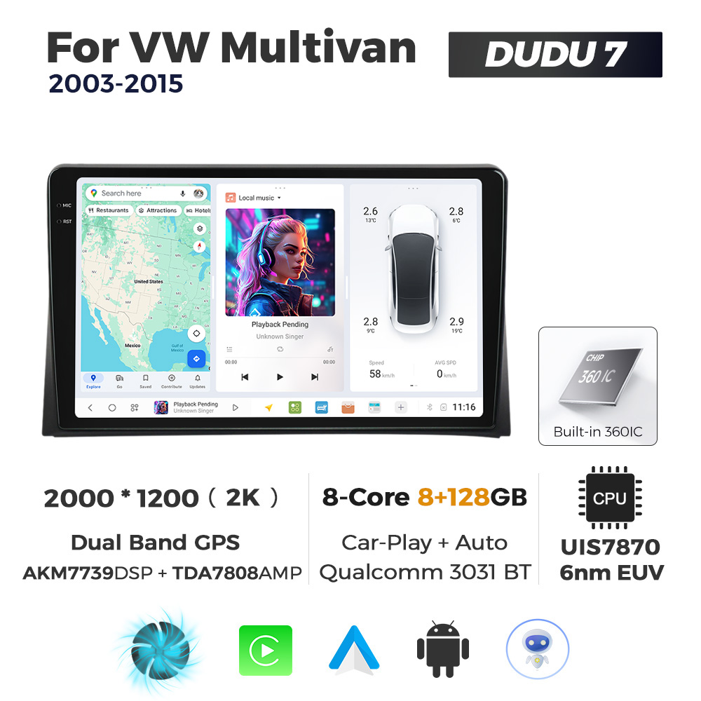 Navigatie Dedicata Volkswagen Multivan 2003-2015 DUDU7 9" 8GB RAM, 128GB ROM, Octacore, Ecran 2K, CarPlay&AndroidAuto, Android - imagine 1