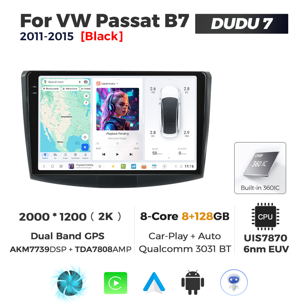 Navigatie Dedicata Volkswagen Passat B6/B7 Negru 2005-2015 DUDU7 10" 8GB RAM, 128GB ROM, Octacore, Ecran 2K, CarPlay&AndroidAuto, Android - imagine 1