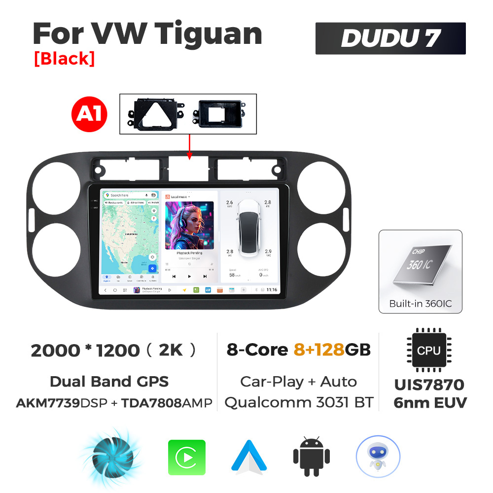 Navigatie Dedicata Volkswagen Tiguan 2007-2016 Negru DUDU7 9" 8GB RAM, 128GB ROM, Octacore, Ecran 2K, CarPlay&AndroidAuto, Android - imagine 1