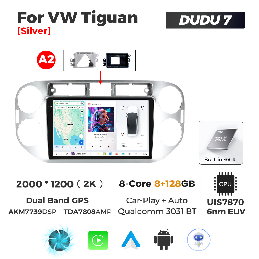 Navigatie Dedicata Volkswagen Tiguan 2007-2016 Gri DUDU7 9" 8GB RAM, 128GB ROM, Octacore, Ecran 2K, CarPlay&AndroidAuto, Android - imagine 1