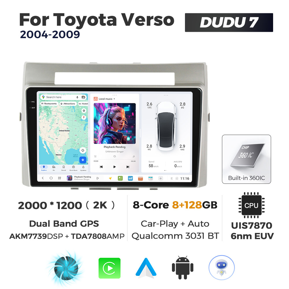 Navigatie Dedicata Toyota Verso 2004-2009 DUDU7 9" 8GB RAM, 128GB ROM, Octacore, Ecran 2K, CarPlay&AndroidAuto, Android - imagine 1