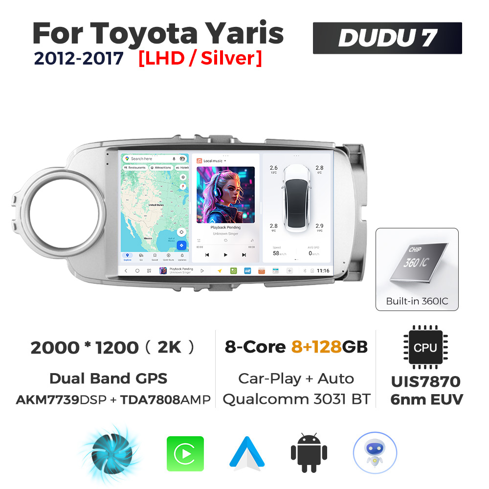 Navigatie Dedicata Toyota Yaris 2012-2017 DUDU7 9" 8GB RAM, 128GB ROM, Octacore, Ecran 2K, CarPlay&AndroidAuto, Android - imagine 1