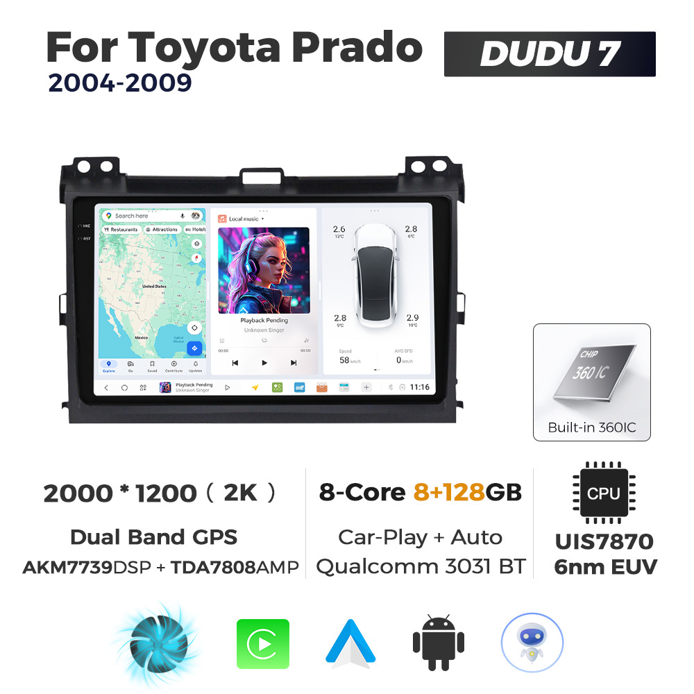 Navigatie Dedicata Toyota Prado 2004-2009 DUDU7 9" 8GB RAM, 128GB ROM, Octacore, Ecran 2K, CarPlay&AndroidAuto, Android - imagine 1