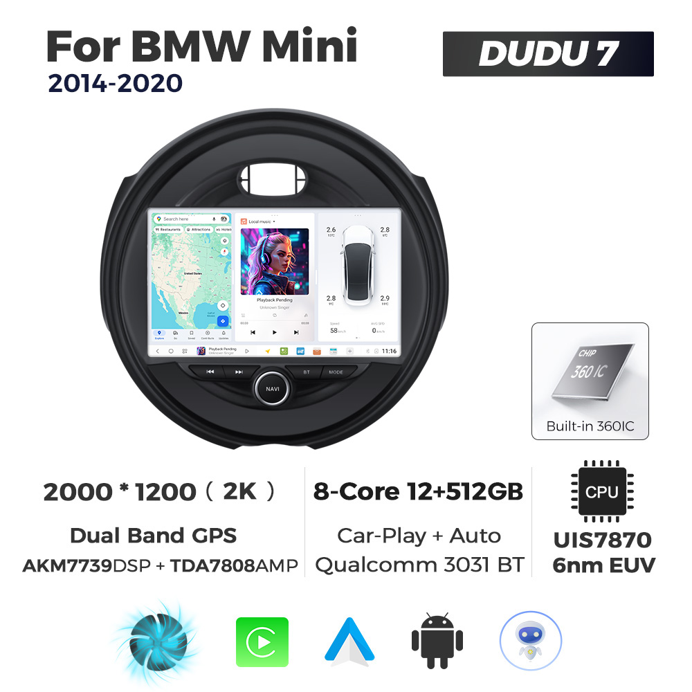Navigatie Dedicata BMW MINI 2014-2020 DUDU7 9" 12GB RAM, 512GB ROM, Octacore, Ecran 2K, CarPlay&AndroidAuto, Android - imagine 1
