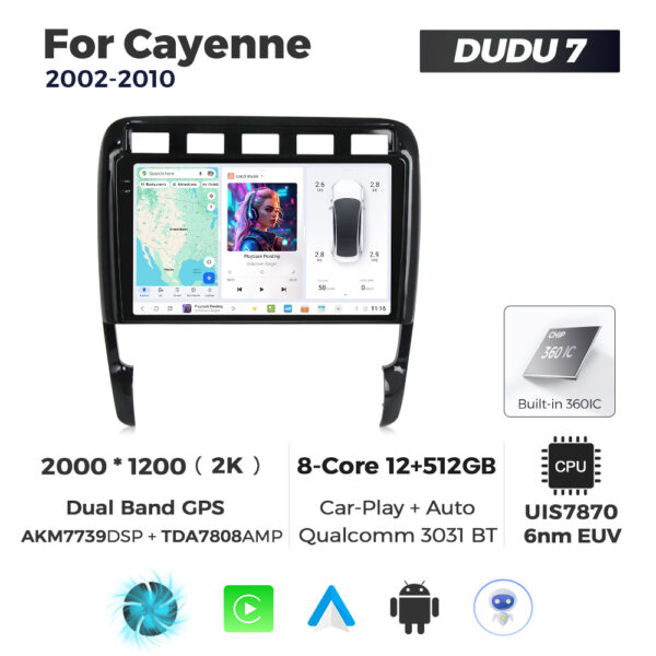 Navigatie Dedicata Porsche Cayenne 2002-2010 DUDU7 9" 12GB RAM, 512GB ROM, Octacore, Ecran 2K, CarPlay&AndroidAuto, Android