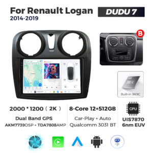 Navigatie Dedicata Renault Logan 2014-2019 Fante Rotunde DUDU7 9" 12GB RAM, 512GB ROM, Octacore, Ecran 2K, CarPlay&AndroidAuto, Android - imagine 1