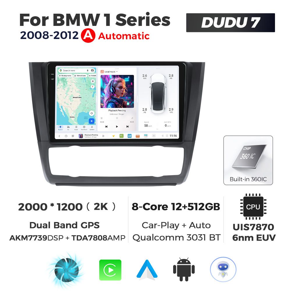 Navigatie Dedicata BMW Seria 1 2008-2012 DUDU7 9" 12GB RAM, 512GB ROM, Octacore, Ecran 2K, CarPlay&AndroidAuto, Android, Clima - imagine 1