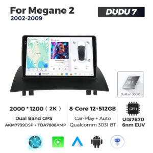 Navigatie Dedicata Renault Megan 2 2002-2009 DUDU7 9" 12GB RAM, 512GB ROM, Octacore, Ecran 2K, CarPlay&AndroidAuto, Android - imagine 1