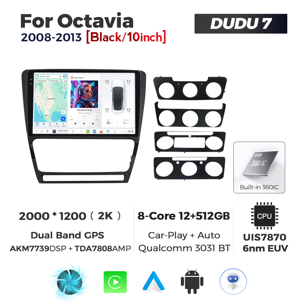 Navigatie Dedicata Skoda Octavia 2004-2013 Negru DUDU7 9" 12GB RAM, 512GB ROM, Octacore, Ecran 2K, CarPlay&AndroidAuto, Android - imagine 1