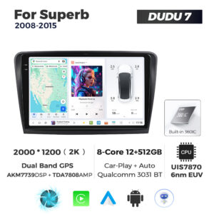 Navigatie Dedicata Skoda Superb 2008-2015 DUDU7 9" 12GB RAM, 512GB ROM, Octacore, Ecran 2K, CarPlay&AndroidAuto, Android - imagine 1