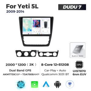 Navigatie Dedicata Skoda Yeti 5L 2009-2014 DUDU7 9" 12GB RAM, 512GB ROM, Octacore, Ecran 2K, CarPlay&AndroidAuto, Android - imagine 1