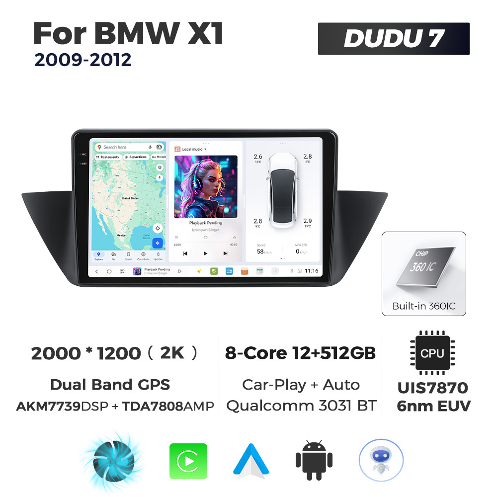 Navigatie Dedicata BMW X1 2009-2012 DUDU7 9" 12GB RAM, 512GB ROM, Octacore, Ecran 2K, CarPlay&AndroidAuto, Android - imagine 1