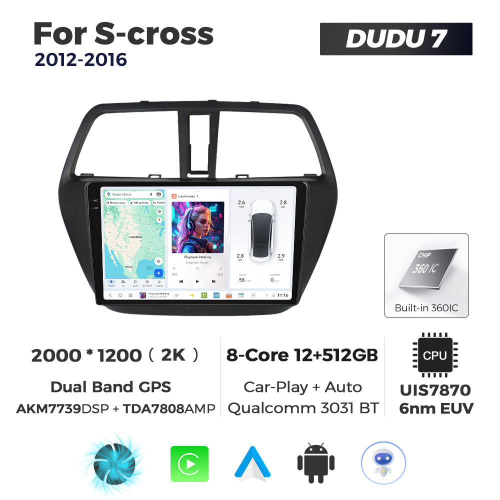 Navigatie Dedicata Suzuki S-Cross 2012-2016 DUDU7 9" 12GB RAM, 512GB ROM, Octacore, Ecran 2K, CarPlay&AndroidAuto, Android - imagine 1