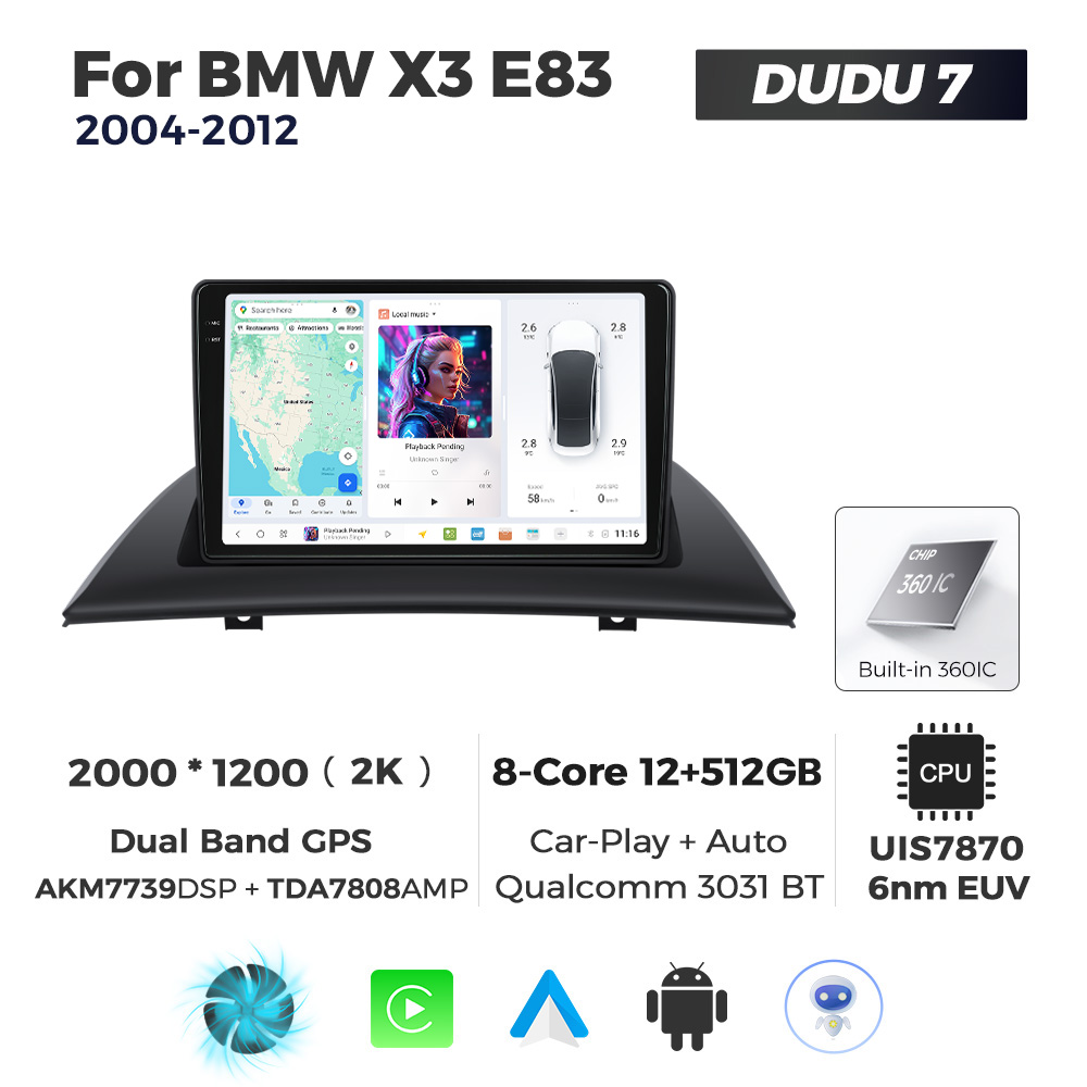 Navigatie Dedicata BMW X3 E83 2004-2012 DUDU7 9" 12GB RAM, 512GB ROM, Octacore, Ecran 2K, CarPlay&AndroidAuto, Android - imagine 1