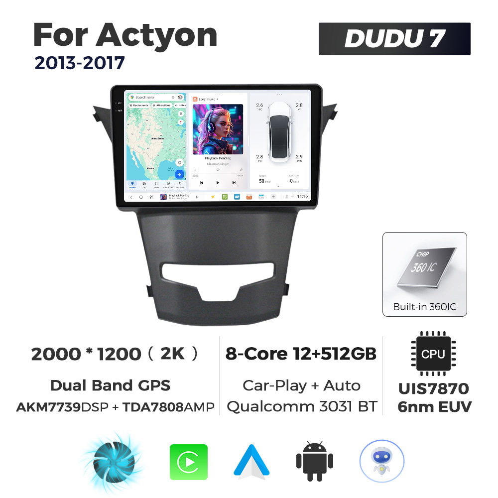 Navigatie Dedicata SsangYong Actyon 2013-2017 DUDU7 9" 12GB RAM, 512GB ROM, Octacore, Ecran 2K, CarPlay&AndroidAuto, Android - imagine 1
