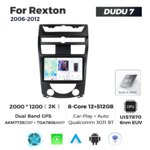 Navigatie Dedicata SsangYong Rexton 2006-2012 DUDU7 9" 12GB RAM, 512GB ROM, Octacore, Ecran 2K, CarPlay&AndroidAuto, Android - imagine 1