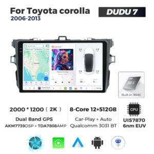 Navigatie Dedicata Toyota Corolla 2006-2013 DUDU7 9" 12GB RAM, 512GB ROM, Octacore, Ecran 2K, CarPlay&AndroidAuto, Android - imagine 1