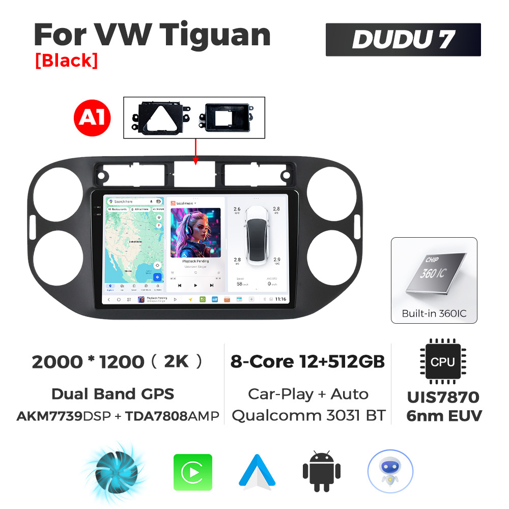 Navigatie Dedicata Volkswagen Tiguan 2007-2016 Negru DUDU7 9" 12GB RAM, 512GB ROM, Octacore, Ecran 2K, CarPlay&AndroidAuto, Android - imagine 1