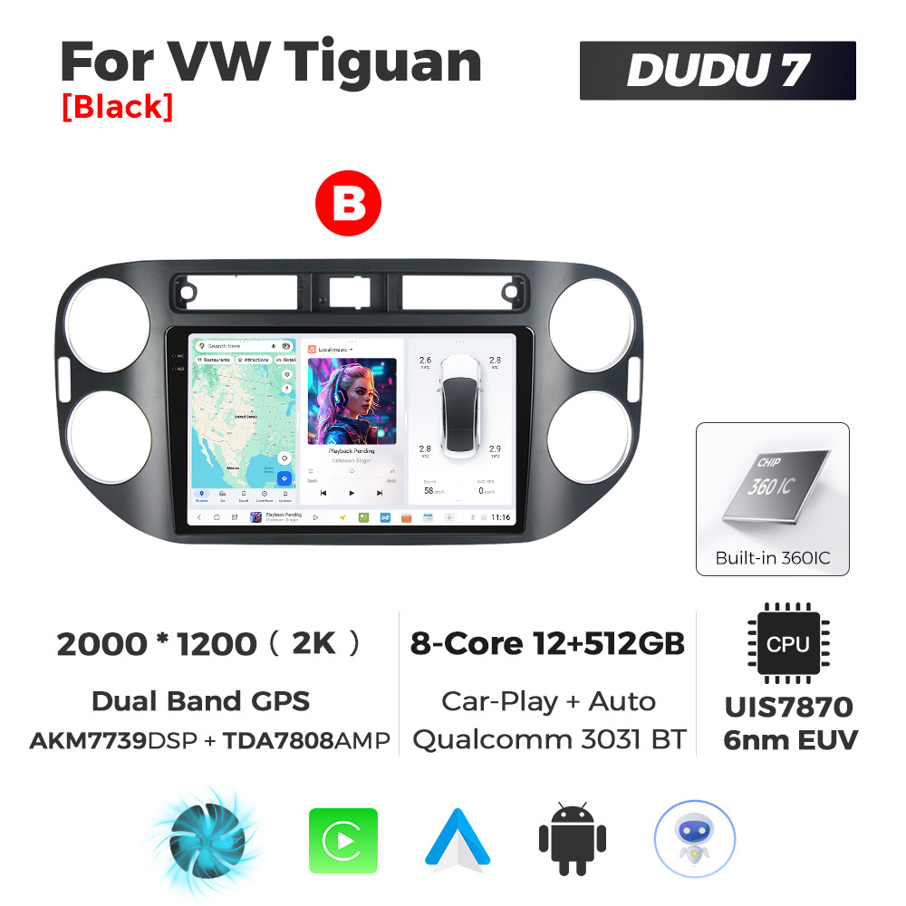 Navigatie Dedicata Volkswagen Tiguan 2007-2016 DUDU7 9" 12GB RAM, 512GB ROM, Octacore, Ecran 2K, CarPlay&AndroidAuto, Android - imagine 1