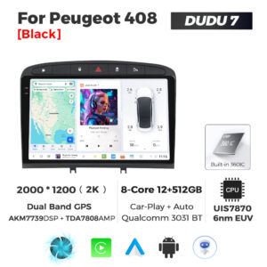 Navigatie Dedicata Peugeot 408 2001-2008 DUDU7 9" 12GB RAM, 512GB ROM, Octacore, Ecran 2K, CarPlay&AndroidAuto, Android - imagine 1