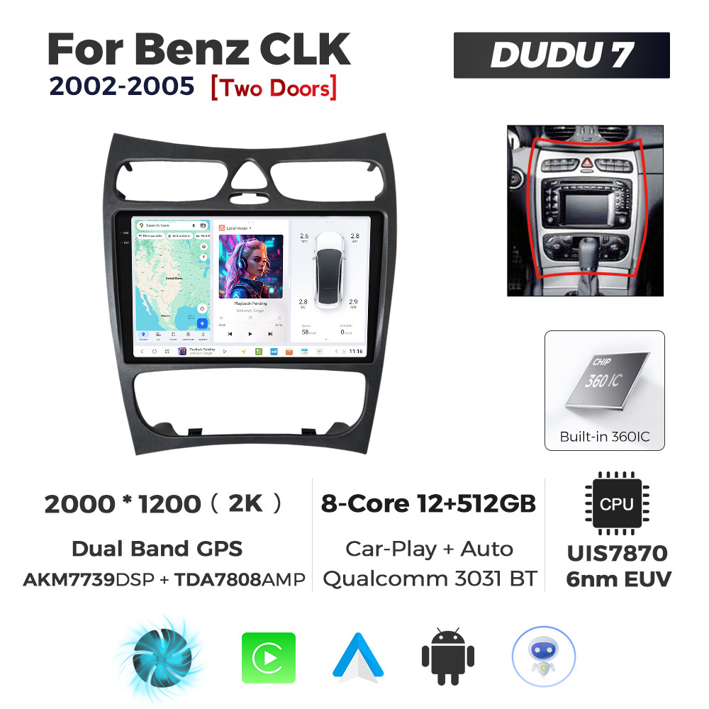 Navigatie Dedicata Benz CLK 2002-2005 DUDU7 9" 12GB RAM, 512GB ROM, Octacore, Ecran 2K, CarPlay&AndroidAuto, Android - imagine 1
