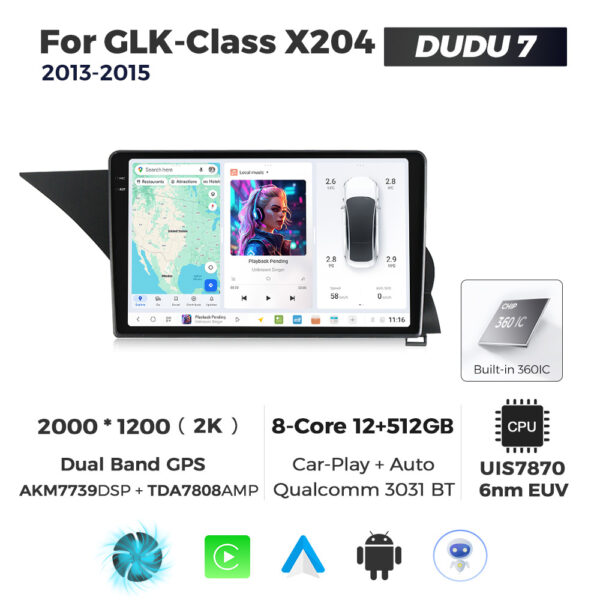 Navigatie Dedicata Benz GLK-Class X204 2013-2015(NTG 4.5) DUDU7 9" 12GB RAM, 512GB ROM, Octacore, Ecran 2K, CarPlay&AndroidAuto, Android