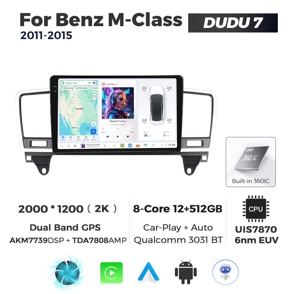 Navigatie Dedicata Benz M-Class 2011-2015 DUDU7 9" 12GB RAM, 512GB ROM, Octacore, Ecran 2K, CarPlay&AndroidAuto, Android - imagine 1