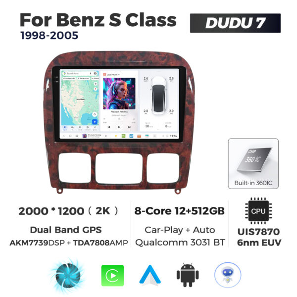 Navigatie Dedicata Benz S-Class 1998-2005 DUDU7 9" 12GB RAM, 512GB ROM, Octacore, Ecran 2K, CarPlay&AndroidAuto, Android