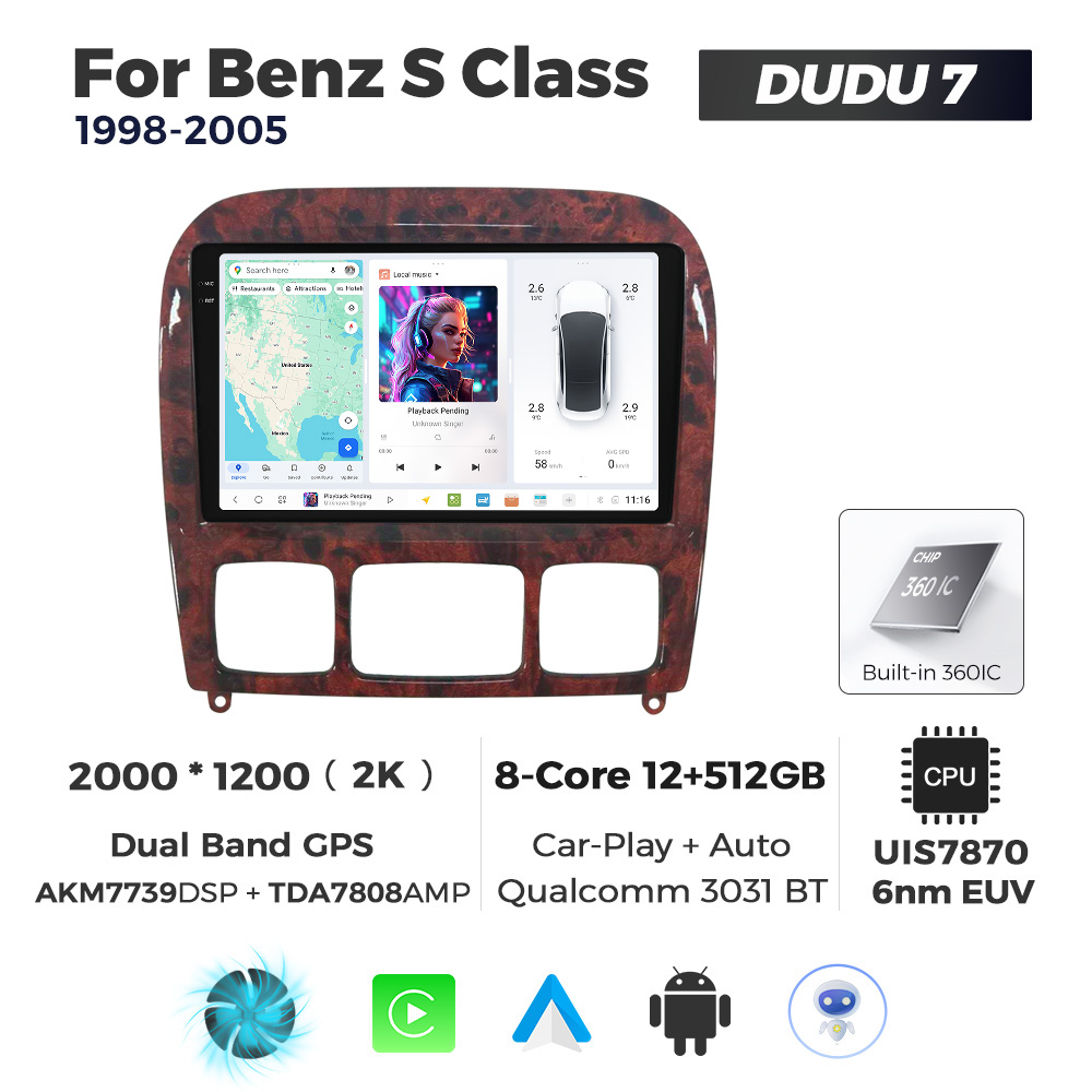 Navigatie Dedicata Benz S-Class 1998-2005 DUDU7 9" 12GB RAM, 512GB ROM, Octacore, Ecran 2K, CarPlay&AndroidAuto, Android - imagine 1