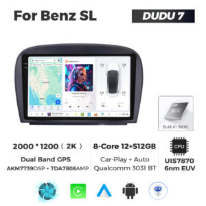 Navigatie Dedicata Benz SL DUDU7 9" 12GB RAM, 512GB ROM, Octacore, Ecran 2K, CarPlay&AndroidAuto, Android - imagine 1