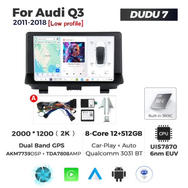 Navigatie Dedicata Audi Q3 2011-2018 DUDU7 9" 12GB RAM, 512GB ROM, Octacore, Ecran 2K, CarPlay&AndroidAuto, Android