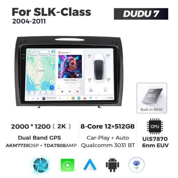 Navigatie Dedicata Benz SLK-Class 2004-2011 DUDU7 9" 12GB RAM, 512GB ROM, Octacore, Ecran 2K, CarPlay&AndroidAuto, Android