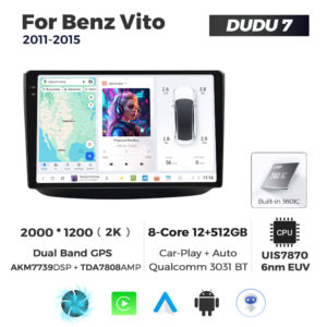 Navigatie Dedicata Benz Vito 2011-2015 DUDU7 9" 12GB RAM, 512GB ROM, Octacore, Ecran 2K, CarPlay&AndroidAuto, Android - imagine 1